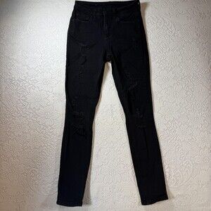 Rue21 Jeans Womens 3 Black Distressed High Rise Jegging Stretch Denim Pants